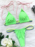 Sexy Mini Micro Thong Neon Bikini Women Brazilian Swimwear Female Swimsuit Two-pieces Bikini set High Cut Bathing Suit Swim Lady