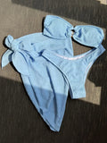 With Sarong Bandeau Strapless Wrinkled Bikini Women Swimwear Female Swimsuit Three-pieces Bikini set Bather Bathing Suit Swim