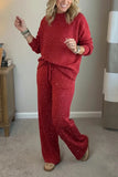 Autumn Winter Women Two Piece Set O Neck Long Sleeve Sweatshirt Drawstring Pants Suit Female Printed Christmas Outfits