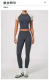 Nake Yoga Set Women's Tracksuit Color Contrast Short Sleeve Slim Sports T Shirts High Waist Leggings Fitness Clothes Gym Outfits