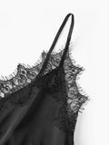 Women Summer Solid Color Lace Trimmed Camisole Fashion Spaghetti Strap Tank Top with Scalloped Hem