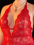 Adult Sexy Lace Teddy Bodysuit For Women Deep V Neck Open Back Halter Design Romantic Hot Women's Lingerie Babydoll Sleepwear