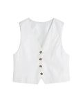 Foridol White Cotton Linen Long Pants Set Sleeveless Vest Pants Suit Office Lay Autumn Summer Wide Leg Casual Fashion Set Outfit