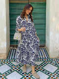 Foridol Blue Flower Print Vintage Casual Shirt Dress Women 2025 Single Breasted Loose Boho Maxi Long Vestidos Dresses Fashion