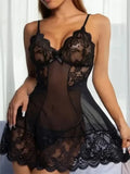Sleepwear Women Sexy Lingerie Nightdress Babydoll Backless See Through Lace Dress with Panties Set Exotic Underwear Chemises