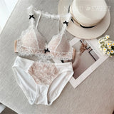 Deep V Halter Neck Bra Set French Style, Lace Push Up Bralette for Small Chest, Sexy Wireless Triangle Bra Set MOYISU Sexy Tushy