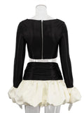 FDYOUI Sexy Flare Sleeve Super-short Zipper Tops+Pleated Skirts 2 Piece Set Women Patchwork Black Ball Gown Evening Party Dress