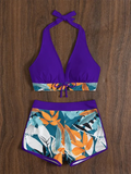 Halter Bikinis 2026 Women Printed Swimsuit Shorts High Waist Swimwear Female Bathers Swimming Bathing Suit Summer Beachwear