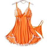 Summer Orange Lace Mesh Contrasting Dress Underwear With Thongs Night Costumes