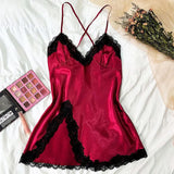 Summer Nightwear Women's Satin Pajama Set Fashion V-Neck Lace Strap Nightwear Loungewear For Sleeveless Pink Nightwear Set