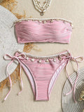 XS - XL Bandeau Wrinkled High Cut Bikini Women Swimwear Female Swimsuit Two-pieces Bikini Set Shell Bather Bathing Suit Swim