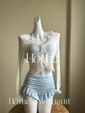 Girls' pure lust style summer bikini three-piece knitted sweater holiday split swimsuit for women