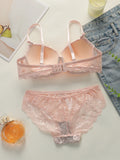 Transparent Floral Two Pieces Clothing Underwire Push Up Lingeries For Woman A2123
