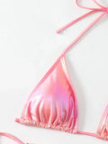 Sexy Shiny Pu Faux Leather Bikini 2025 Women Swimwear Female Swimsuit Two-pieces Bikini set String Bather Bathing Suit Swim Lady