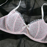 2Pcs Bra & Brief Set for Women Sexy White Ruffle Mesh Perspective Bow Patchwork Bra Bilizna Set Underwear Ultra Thin Intimate