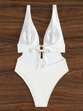 Striped Deep V Neck Cut Out Female Swimwear One Piece Swimsuit Women High Leg Cut Monokini Backless Bathing Suit Swim Bodysuit
