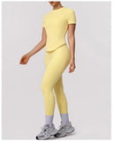 2 Pieces Sportswear Women Yoga Shorts Set Short Sleeve Sports T Shirts High Waist Hip Lifting Running Leggings Fitness Outfits