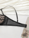 High Quality New Sexy Underwear For Women's Lace Transparent Hollow 3/4 Bra Gathering Steel Ring Push Up Underwear Set HR2634