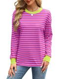 Autumn Winter Long Sleeve Basic T-Shirts Women Stripe Print Round Neck Casual Loose Fit Tunic Tops Streetwear