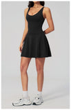 Bodycon Tennis Dress with Shorts Pocket Women Speed Dry Sleeveless V Neck One Piece Sport Outfit Short Dress Fitness Yoga Set