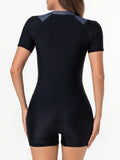 2026 Zipper Short Sleeve Slim Swimsuit Women One Piece Padded Swimwear Female Bather Bathing Swimming Swim Surf Suit Beachwear