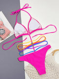 2026 Sexy One Piece Swimsuit Swimwear Women Halter Hollow Colorful Striped Straps Bikini Bathing Suit Beachwear Banadores Mujer