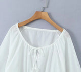 Foridol Tie Up Ruffles Lantern Sleeve White Blouse Women Spring Fashion Pelpum Top 2025 Summer O Neck Beach Casual Chic Blusa