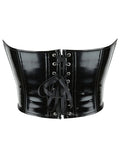 Women PU Leather Bustier Back Lacing-up Fish Boned Corset Curved Hemline Crop Tank Tops
