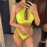 Cut Out Halter Bikini Female Swimsuit Women Swimwear Two-pieces Bikini set Padded Strappy Bather Bathing Suit Swim Lady V3423