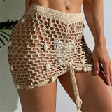 Hollow Out See Through Shell Crochet Knitted Beach Skirt Cover Up Cover-ups Beach Dress Beach Wear Beachwear Female Women V6479