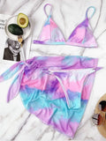 With Mesh Skirt Sarong Tie Dye Micro Bikini Women Swimsuit Female Swimwear Three Pieces Bikini Set Bathing Suit Swim Beachwear