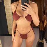 Sexy 11 Color Halter Mini Micro Thong Bikini Female Swimsuit Women Swimwear Two-pieces Bikini set Bather Bathing Suit Swim V4064