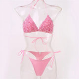 Halter Luxury Pearl Bikini Mini Micro Bikinis Female Swimsuit Women Swimwear Two-pieces Bikini Set Bather Bathing Suit Swim Lady
