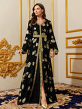 Abayas for Women Muslim Moroccan Floral Maxi Kaftan Dress Arabic Islamic Dubai Robe Ramadan Prayer Clothes
