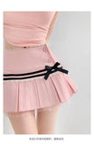 Striped Contrasting Color Bow Lace Splicing Pleated Skirt Women 2026 Summer American Style Low Waist  A-line Short Skirt UBFK