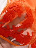 Orange Floral Lace Sheer Mesh Babydoll Lingerie Set Slip Nightdress With Matching Thong Women Sexy Sleepwear ZA825066