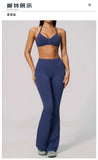 Summer Fitness Suit Women Seamless Hanging Neck Pleate Sports Bra Yoga Sets High Waist Wide Leg Leggings Running Athletic Wear