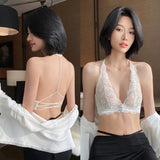 Sexy French Lace Strapless Bralette Summer Slimming Backless Front Button Adjustable Straps Pure Comfort S-XL MOYISU Sexy Tushy