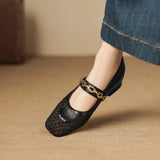 Summer Retro Style Women Mary Jane Shoes Fashion Shallow Ladies Square Soft Hollow Out Flats Sandals Shoes New 2026 Size 32-43