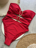 Sexy Red One Piece Swimwear Women Removable Shoulder Strap Ring Linked Bikini Monokini 2026 Backless Hollow Out Beach Swimsuit