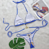Halter Rhinestone Diamond Bikini Women Micro Thong Swimwear Female Swimsuit Two Pieces Bikini Set Satin Bathing Suit Swim Lady