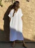 Beach Cover-ups for Women 2026 Solid Color Sexy V-neck Short Sleeve Loose Long Robe Dress Sun Protection Beachwear PZMZ09