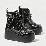 Size 42 Gothic Black Platform Creepers Shoes White Smooth Faux Leather Goth Creepers E-girl Chunky Lace Up Lolita Casual Shoes
