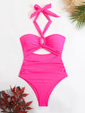 2026 Sexy Padded Swimsuit Women One Piece Halter Hollow Swimwear Female Solid Bathers Bathing Swimming Swim Suit Beachwear