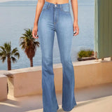 High Waisted Flared Jeans Bell Bottom Jeans for Women Stretchy Bootcut Denim Trousers Women Casual Wide Leg Denim Flared Pants