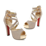 Women's Sandals Summer New Style Fashion Fish Mouth Open Toe Buckle Thick Heel High Heel Women's Shoes Plus Size 33-43 High 11cm