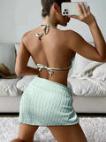 3pcs Sarong Beach Cover Up Skirt Wrinkled Bikini Women Swimwear Female Swimsuit Three-pieces Bikini Set Bathing Suit Swim Lady