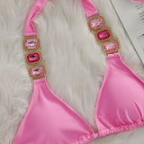 Halter Brazilian Rhintstones Diamond Bikini Women Swimsuit Female Swimwear Two Pieces Bikini Set Scrunch Butt Bathing Suit Swim