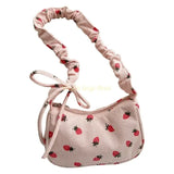 X90D Trendy Strawberry Shoulder Bag Ruched Crossbody Bags For Fashion Enthusiasts