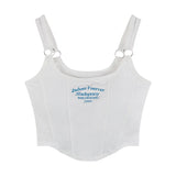 Letter Print Tank Top Women Cotton Bras Tops Hot Girls Streetwear Underwear Built In Bra Small Cup Crop Top Padded Camisole